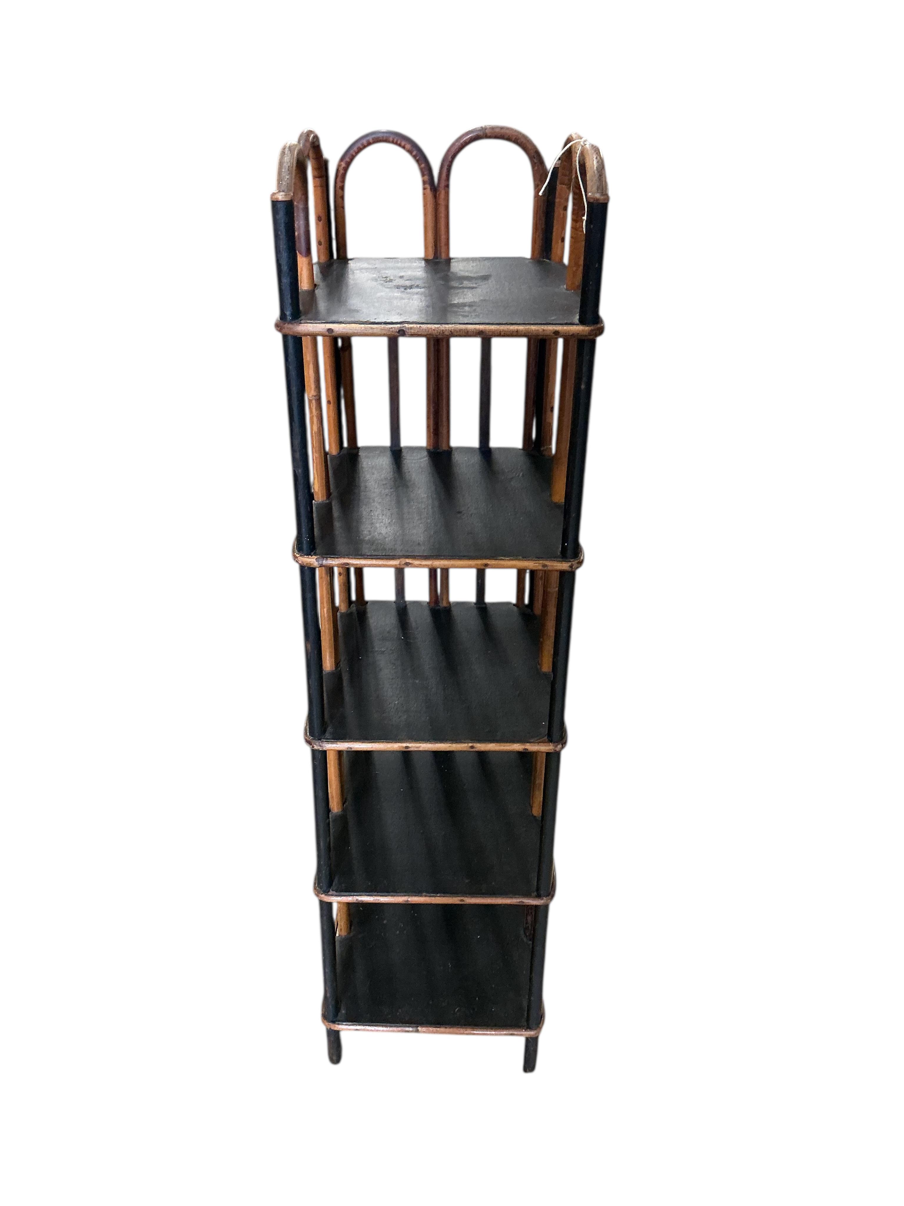 A late Victorian bamboo ebonised four tier shoe rack, width 24cm, depth 28cm, height 96cm